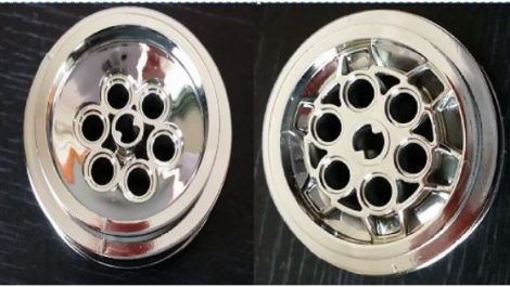 Chrome Silver Wheel 43.2mm D. x 18mm (extended axle stem)   32020 or 86652  Custom chromed by Bubul
