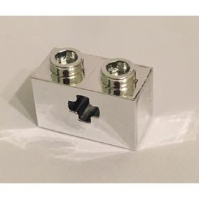   32064 Chrome Silver Technic, Brick 1 x 2 with Axle Hole  32064b 32064c or 31493 Custom Chromed by BUBUL