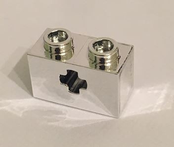 Chrome Silver Technic, Brick 1 x 2 with Axle Hole  32064 similar 32064b 32064c or 31493 Custom Chromed by BUBUL