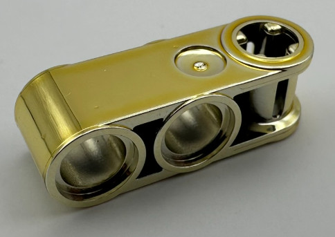 42003 | Chrome Gold Technic, Axle and Pin Connector Perpendicular 3L with 2 Pin Holes | Custom Chromed by BUBUL