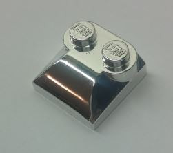 47457 Chrome Silver Brick, Modified 2 x 2 x 2/3 Two Studs, Curved Slope End   Custom Chromed by BUBUL