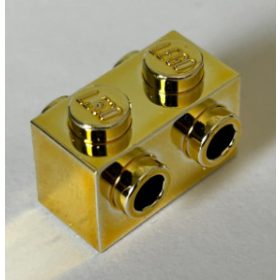   52107 Chrome Gold Brick, Modified 1 x 2 with Studs on Sides Custom Chromed by BUBUL