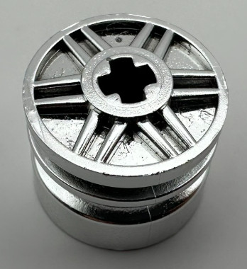 55982 Chrome Silver Wheel 18mm D. x 14mm with Axle Hole, Fake Bolts and Shallow Spokes  Custom Chromed by Bubul