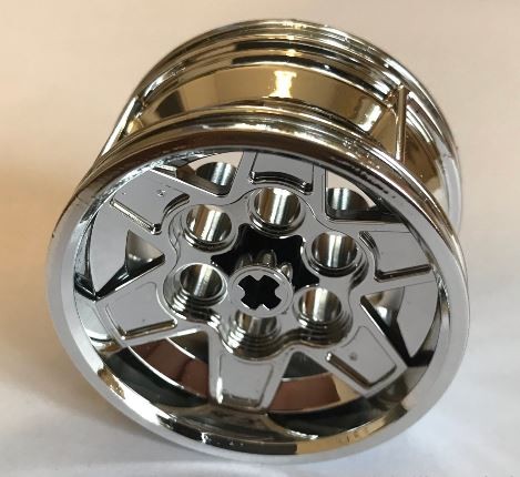 56908 Chrome Silver Wheel 43.2mm D. x 26mm Technic Racing Small, 6 Pin Holes similar than 41896  or 51488  Custom chromed by Bubul