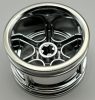 7301 Chrome Silver Wheel Shelby 30.4mm D. x 20mm with Axle Hole, 6 Curved Spokes and Spinner Cap  Custom Chromed by BUBUL