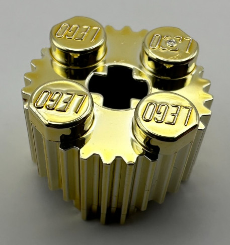 92947 | Chrome Gold Brick, Round 2 x 2 with Flutes (Grille) and Axle Hole | Custom Chromed by BUBUL