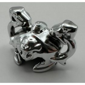   Chrome Silver Minifig, Headgear Helmet Ninjago with Cheek Protection and 2 Snakes wth Fangs  24586 Custom Chromed by BUBUL