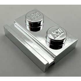   32028 Chrome Silver Plate, Modified 1 x 2 with Door Rail Custom Chromed by Bubul