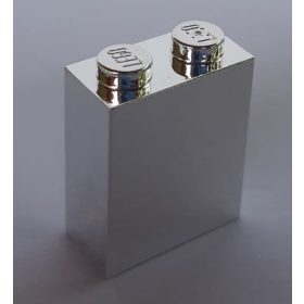   Chrome Silver Brick 1 x 2 x 2 with Inside Axle Holder  3245 or 3245c or 3245b or 772 Custom Chromed by BUBUL