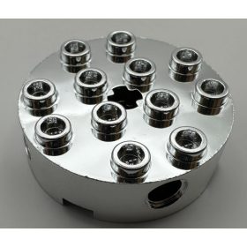   6222 Chrome Silver Brick, Round 4 x 4 with 4 Side Pin Holes and Center Axle Hole  Custom Chromed by BUBUL