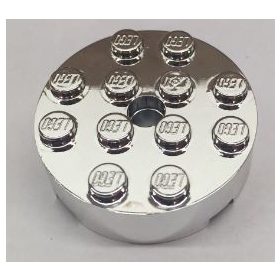   87081Chrome Silver Brick, Round 4 x 4 with Hole Custom Chromed by BUBUL