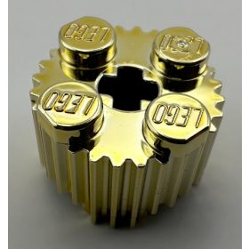   92947 | Chrome Gold Brick, Round 2 x 2 with Flutes (Grille) and Axle Hole | Custom Chromed by BUBUL